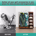 Golf Bag Organizer for Garage, Premium Wooden Golf Clubs Storage Rack Fit 2 Golf Bags, Golf Trunk Organizer for Car Garage Club Shed Basement