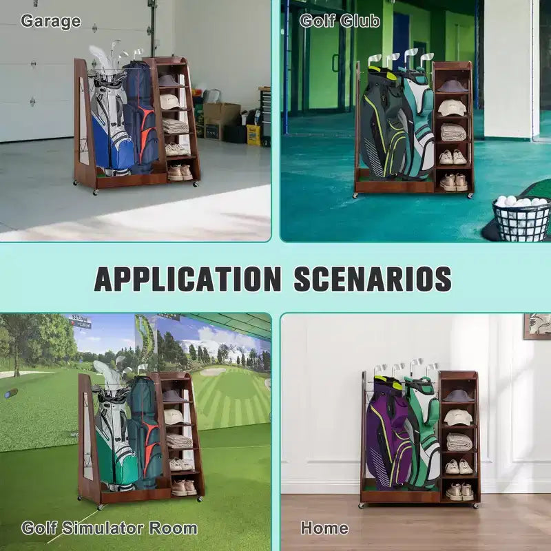 Golf Bag Organizer for Garage, Premium Wooden Golf Clubs Storage Rack Fit 2 Golf Bags, Golf Trunk Organizer for Car Garage Club Shed Basement