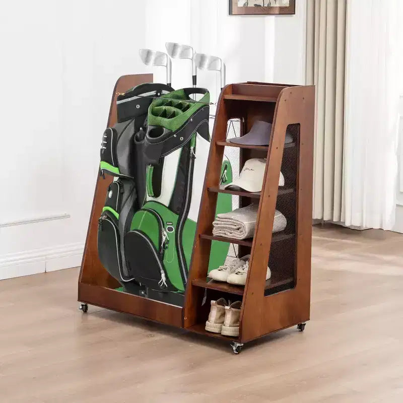 Golf Bag Organizer for Garage, Premium Wooden Golf Clubs Storage Rack Fit 2 Golf Bags, Golf Trunk Organizer for Car Garage Club Shed Basement