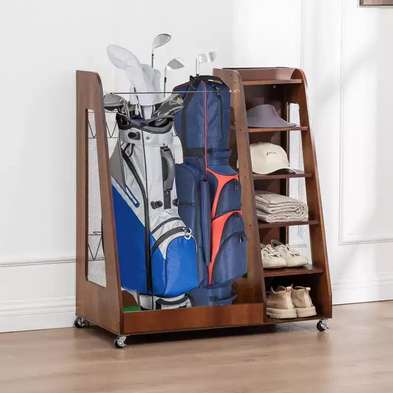 Golf Bag Organizer for Garage, Premium Wooden Golf Clubs Storage Rack Fit 2 Golf Bags, Golf Trunk Organizer for Car Garage Club Shed Basement