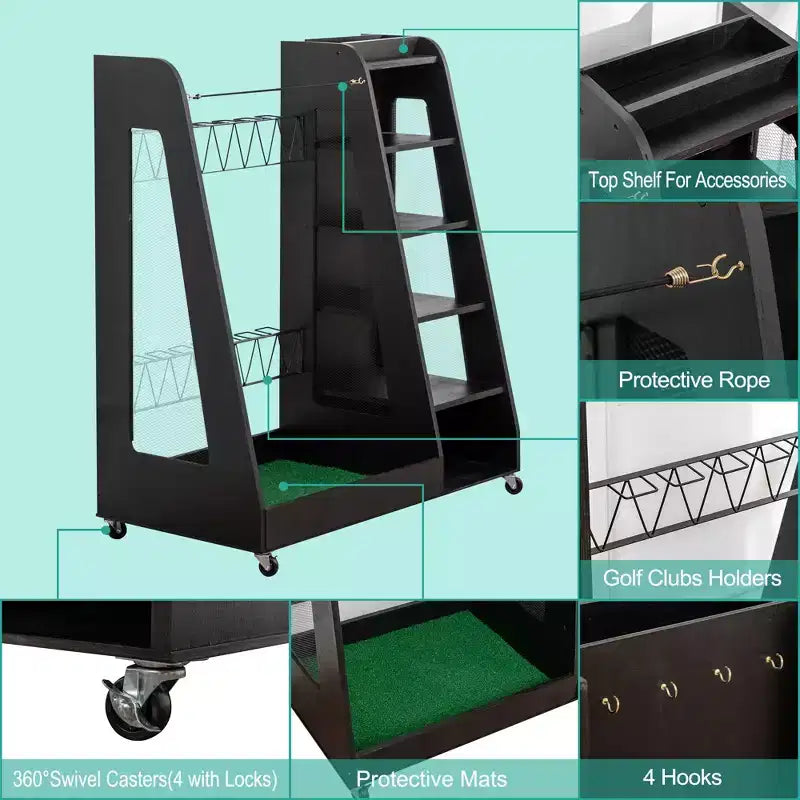 Golf Bag Organizer for Garage, Premium Wooden Golf Clubs Storage Rack Fit 2 Golf Bags, Golf Trunk Organizer for Car Garage Club Shed Basement