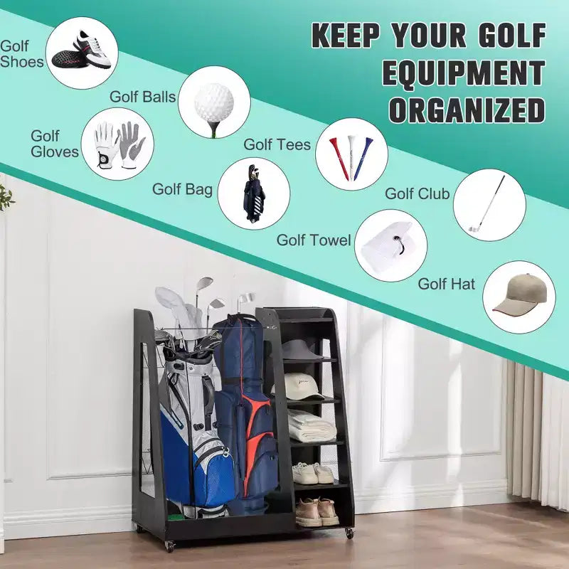 Golf Bag Organizer for Garage, Premium Wooden Golf Clubs Storage Rack Fit 2 Golf Bags, Golf Trunk Organizer for Car Garage Club Shed Basement