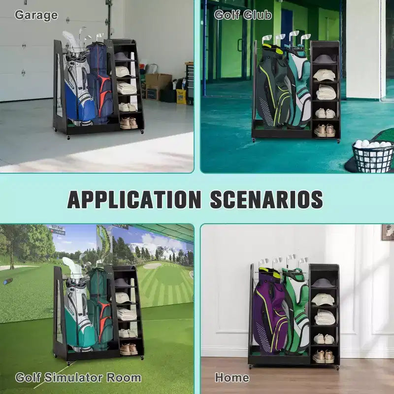 Golf Bag Organizer for Garage, Premium Wooden Golf Clubs Storage Rack Fit 2 Golf Bags, Golf Trunk Organizer for Car Garage Club Shed Basement