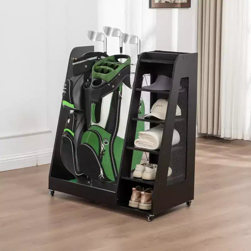 Golf Bag Organizer for Garage, Premium Wooden Golf Clubs Storage Rack Fit 2 Golf Bags, Golf Trunk Organizer for Car Garage Club Shed Basement