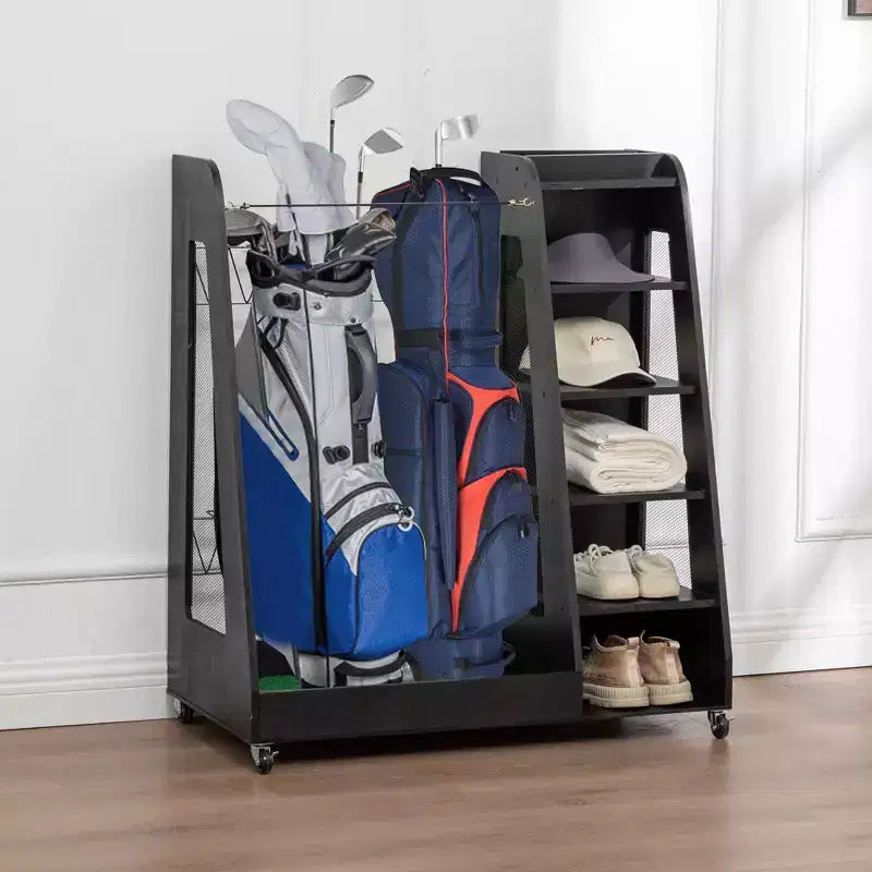Golf Bag Organizer for Garage, Premium Wooden Golf Clubs Storage Rack Fit 2 Golf Bags, Golf Trunk Organizer for Car Garage Club Shed Basement