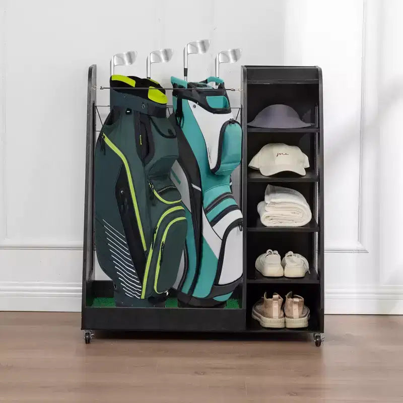 Golf Bag Organizer for Garage, Premium Wooden Golf Clubs Storage Rack Fit 2 Golf Bags, Golf Trunk Organizer for Car Garage Club Shed Basement