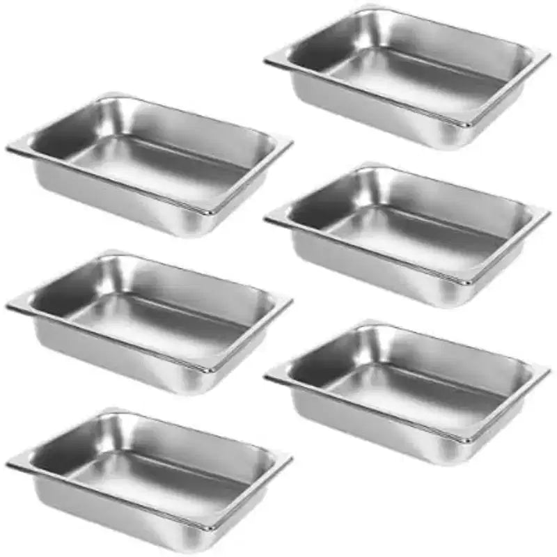 Stainless Steel Insulated Food Pan, 90 Liter 6 Pack 2.5 Inch Deep Plates with Lid for Restaurant Canteen Buffet