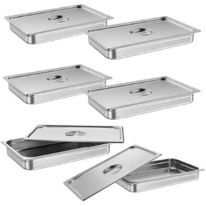 Stainless Steel Insulated Food Pan, 90 Liter 6 Pack 2.5 Inch Deep Plates with Lid for Restaurant Canteen Buffet