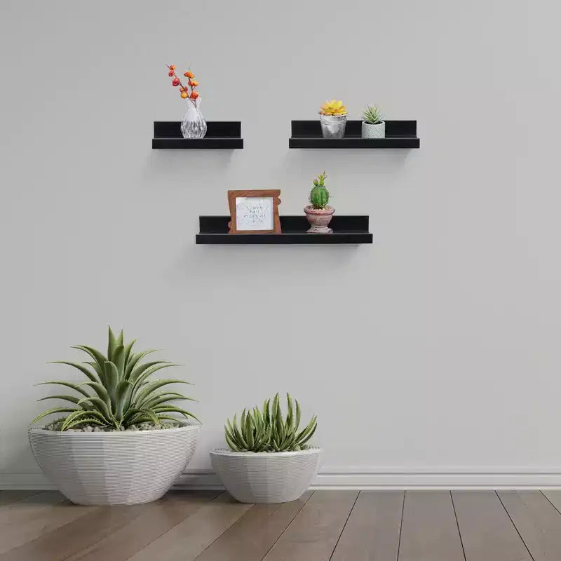 18.11 Black Floating Shelf C invisible-bracket wood wall mount, perfect bathroom/bedroom/kitchen dcor or book/plant display, easy install.