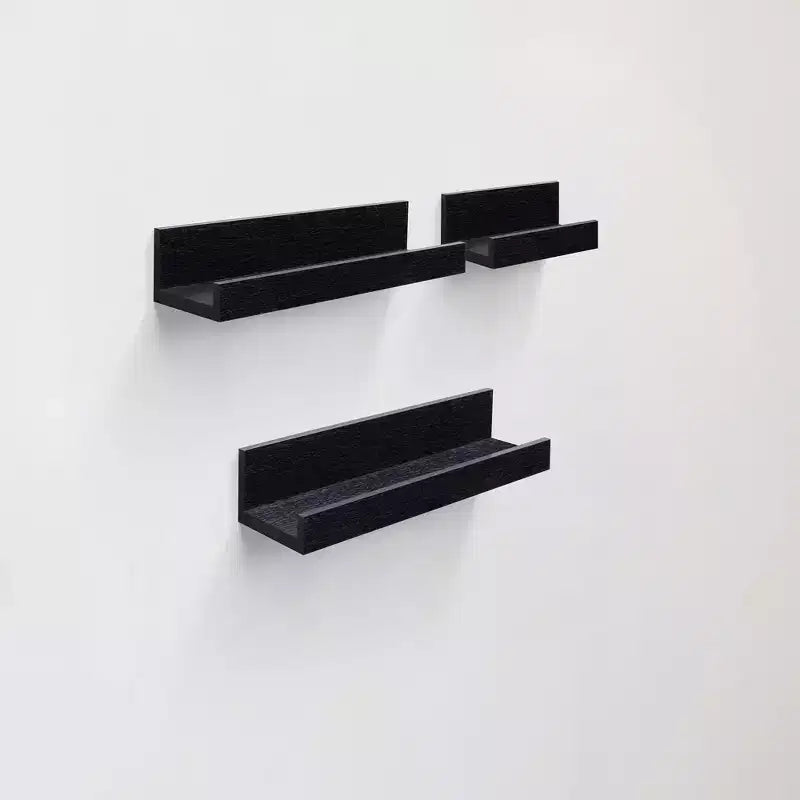 18.11 Black Floating Shelf C invisible-bracket wood wall mount, perfect bathroom/bedroom/kitchen dcor or book/plant display, easy install.