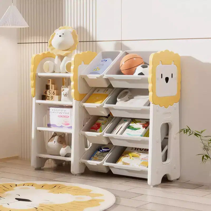 Kids Bookshelf and Toy Storage, 4-Tier Toy Organizers W/8 Removable Storage Bins, Kids Toy Storage Organizer for Study Room, Bedroom, Kids Room