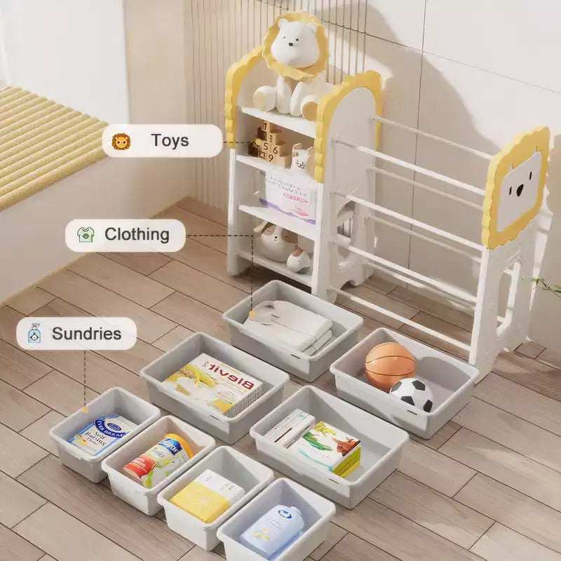 Kids Bookshelf and Toy Storage, 4-Tier Toy Organizers W/8 Removable Storage Bins, Kids Toy Storage Organizer for Study Room, Bedroom, Kids Room