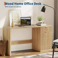 60in Fluted Executive Desk with Drawers, Modern Home Office Desk with Storage Cabinet, Wood Computer Workstation for Working, Studying, Writing, Oak