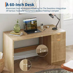 60in Fluted Executive Desk with Drawers, Modern Home Office Desk with Storage Cabinet, Wood Computer Workstation for Working, Studying, Writing, Oak