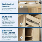 60in Fluted Executive Desk with Drawers, Modern Home Office Desk with Storage Cabinet, Wood Computer Workstation for Working, Studying, Writing, Oak