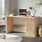 60in Fluted Executive Desk with Drawers, Modern Home Office Desk with Storage Cabinet, Wood Computer Workstation for Working, Studying, Writing, Oak