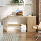 60in Fluted Executive Desk with Drawers, Modern Home Office Desk with Storage Cabinet, Wood Computer Workstation for Working, Studying, Writing, Oak