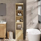 70 Tall Slim Bathroom Storage Cabinet with Door & Open Shelves, Narrow Freestanding Floor Cabinet for Small Spaces, Kitchen, Living Room