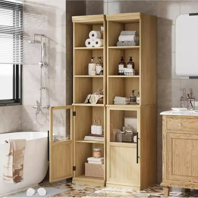 70 Tall Slim Bathroom Storage Cabinet with Door & Open Shelves, Narrow Freestanding Floor Cabinet for Small Spaces, Kitchen, Living Room