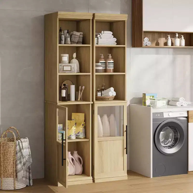 70 Tall Slim Bathroom Storage Cabinet with Door & Open Shelves, Narrow Freestanding Floor Cabinet for Small Spaces, Kitchen, Living Room
