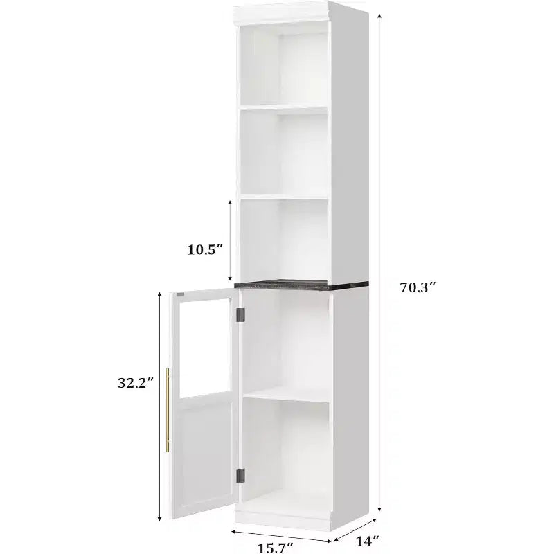 70 Tall Slim Bathroom Storage Cabinet with Door & Open Shelves, Narrow Freestanding Floor Cabinet for Small Spaces, Kitchen, Living Room