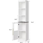 70 Tall Slim Bathroom Storage Cabinet with Door & Open Shelves, Narrow Freestanding Floor Cabinet for Small Spaces, Kitchen, Living Room