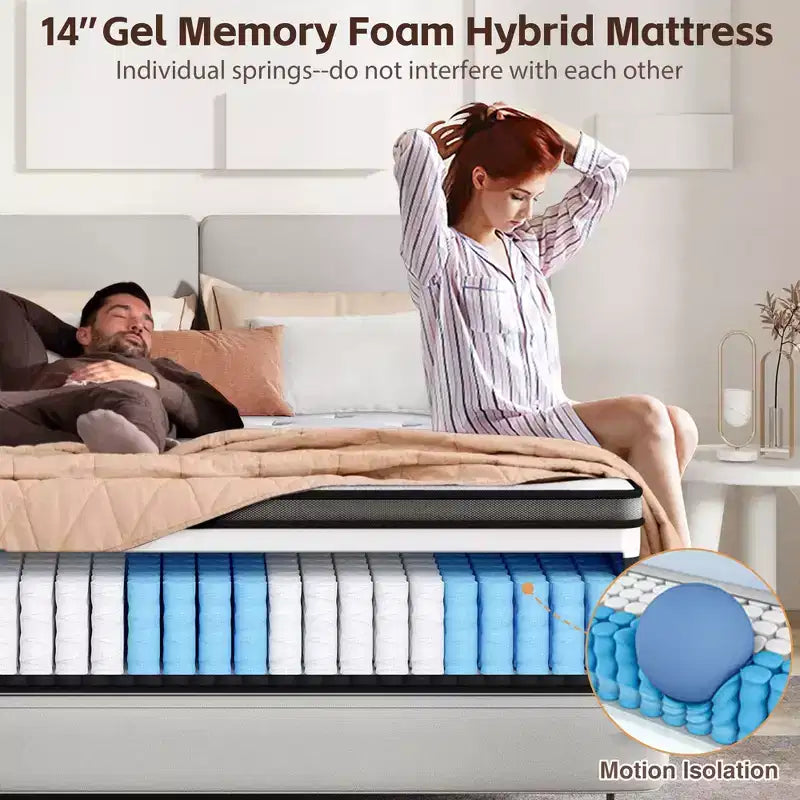 14 Inch King Mattress, Gel Memory Foam Hybrid Mattress in a Box, Pocket Spring Support with Motion Isolation & Pressure Relief,Medium Firm,CertiPUR-US