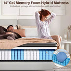 14 Inch King Mattress, Gel Memory Foam Hybrid Mattress in a Box, Pocket Spring Support with Motion Isolation & Pressure Relief,Medium Firm,CertiPUR-US
