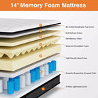 14 Inch King Mattress, Gel Memory Foam Hybrid Mattress in a Box, Pocket Spring Support with Motion Isolation & Pressure Relief,Medium Firm,CertiPUR-US
