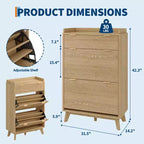 Fluted Wood Shoe Storage Cabinet for Entryway with 2 Flip Drawers, 48 Tall Freestanding Hidden Narrow Shoe Organizer Rack for Hallway
