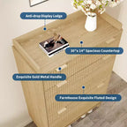Fluted Wood Shoe Storage Cabinet for Entryway with 2 Flip Drawers, 48 Tall Freestanding Hidden Narrow Shoe Organizer Rack for Hallway