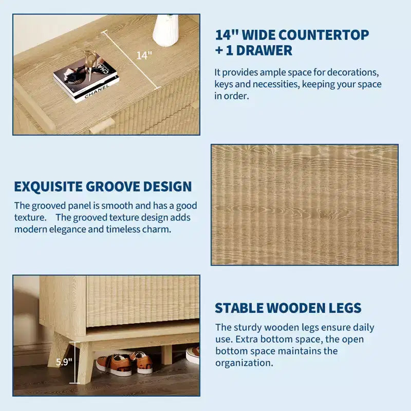 Fluted Wood Shoe Storage Cabinet for Entryway with 2 Flip Drawers, 48 Tall Freestanding Hidden Narrow Shoe Organizer Rack for Hallway