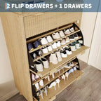 Fluted Wood Shoe Storage Cabinet for Entryway with 2 Flip Drawers, 48 Tall Freestanding Hidden Narrow Shoe Organizer Rack for Hallway