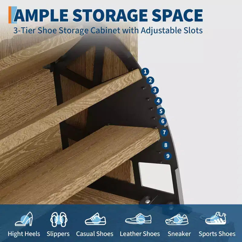 Fluted Wood Shoe Storage Cabinet for Entryway with 2 Flip Drawers, 48 Tall Freestanding Hidden Narrow Shoe Organizer Rack for Hallway