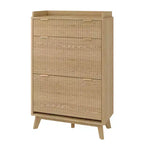 Fluted Wood Shoe Storage Cabinet for Entryway with 2 Flip Drawers, 48 Tall Freestanding Hidden Narrow Shoe Organizer Rack for Hallway