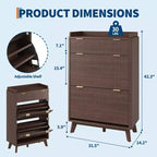 Fluted Wood Shoe Storage Cabinet for Entryway with 2 Flip Drawers, 48 Tall Freestanding Hidden Narrow Shoe Organizer Rack for Hallway