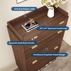 Fluted Wood Shoe Storage Cabinet for Entryway with 2 Flip Drawers, 48 Tall Freestanding Hidden Narrow Shoe Organizer Rack for Hallway