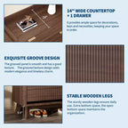 Fluted Wood Shoe Storage Cabinet for Entryway with 2 Flip Drawers, 48 Tall Freestanding Hidden Narrow Shoe Organizer Rack for Hallway