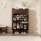 Fluted Wood Shoe Storage Cabinet for Entryway with 2 Flip Drawers, 48 Tall Freestanding Hidden Narrow Shoe Organizer Rack for Hallway
