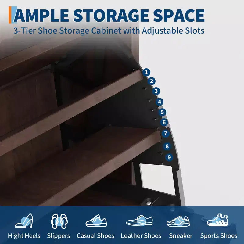 Fluted Wood Shoe Storage Cabinet for Entryway with 2 Flip Drawers, 48 Tall Freestanding Hidden Narrow Shoe Organizer Rack for Hallway