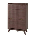Fluted Wood Shoe Storage Cabinet for Entryway with 2 Flip Drawers, 48 Tall Freestanding Hidden Narrow Shoe Organizer Rack for Hallway