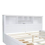 King Size Wood Platform Bed with Multi-storage Headboard, USB and Drawers