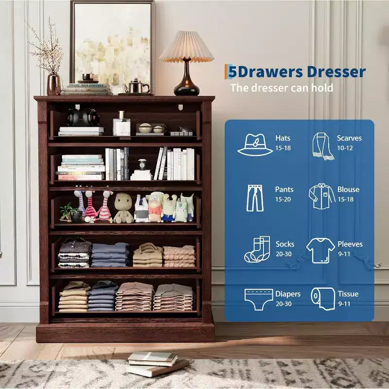 Farmhouse 4 Drawer Dresser for Bedroom, Tall Chest of Drawers with Metal Handles, Rustic Wooden Dresser TV Stand, for Living Room, Hallway