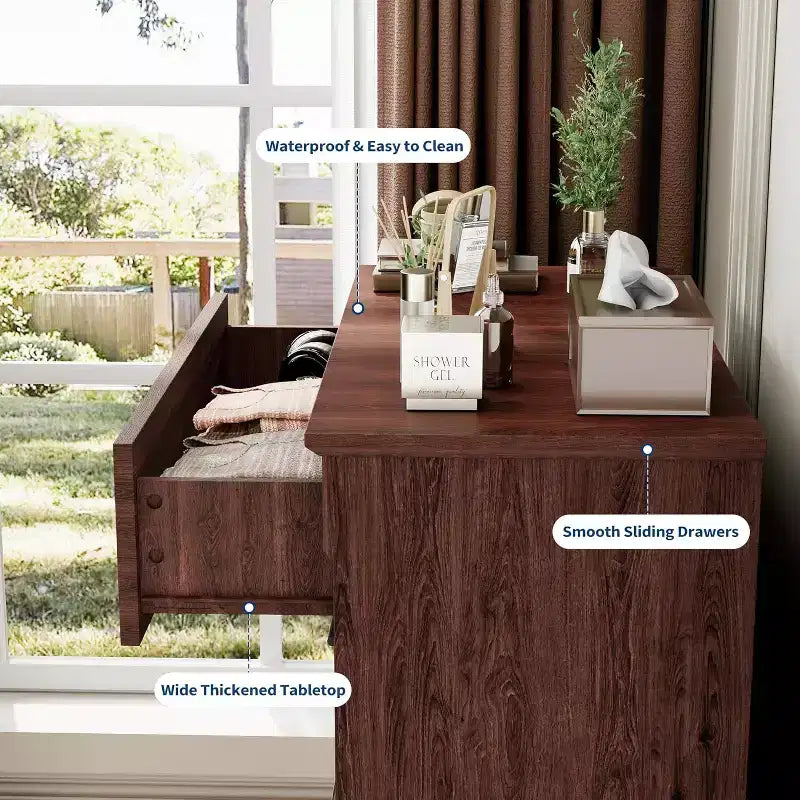 Farmhouse 4 Drawer Dresser for Bedroom, Tall Chest of Drawers with Metal Handles, Rustic Wooden Dresser TV Stand, for Living Room, Hallway