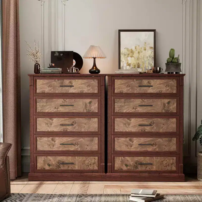 Farmhouse 4 Drawer Dresser for Bedroom, Tall Chest of Drawers with Metal Handles, Rustic Wooden Dresser TV Stand, for Living Room, Hallway
