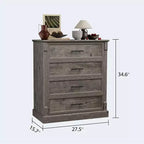 Farmhouse 4 Drawer Dresser for Bedroom, Tall Chest of Drawers with Metal Handles, Rustic Wooden Dresser TV Stand, for Living Room, Hallway