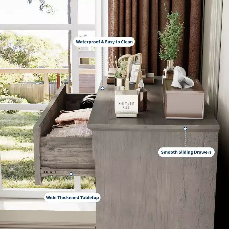 Farmhouse 4 Drawer Dresser for Bedroom, Tall Chest of Drawers with Metal Handles, Rustic Wooden Dresser TV Stand, for Living Room, Hallway