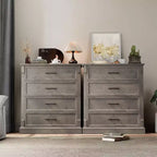 Farmhouse 4 Drawer Dresser for Bedroom, Tall Chest of Drawers with Metal Handles, Rustic Wooden Dresser TV Stand, for Living Room, Hallway