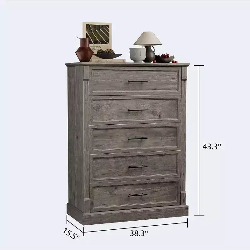 Farmhouse 4 Drawer Dresser for Bedroom, Tall Chest of Drawers with Metal Handles, Rustic Wooden Dresser TV Stand, for Living Room, Hallway