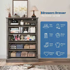 Farmhouse 4 Drawer Dresser for Bedroom, Tall Chest of Drawers with Metal Handles, Rustic Wooden Dresser TV Stand, for Living Room, Hallway
